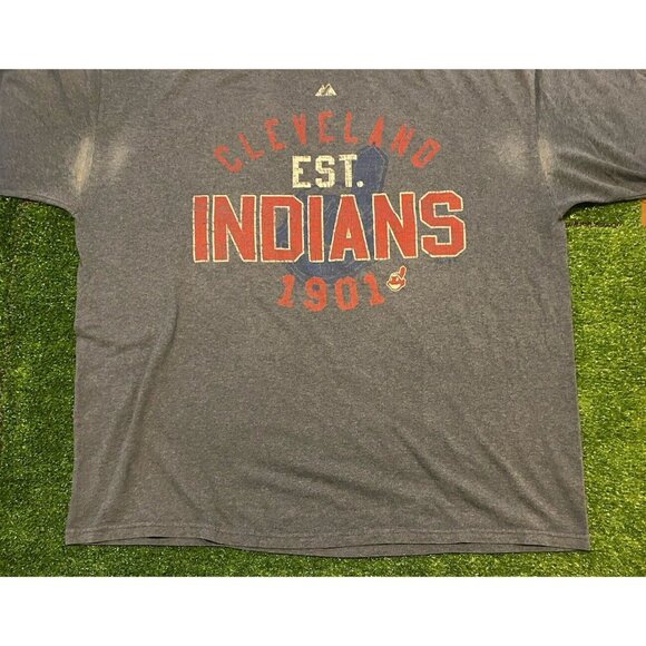 Cleveland Indians shirt mens extra large Chief Wahoo Majestic Y2K gray retro - Picture 5 of 11